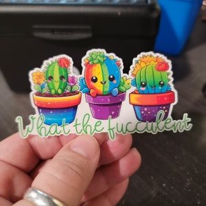 WTF cactus sticker rainbow